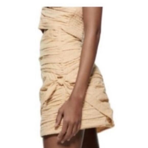 Zara tan nude linen draped summer mini skirt medium m - Picture 5 of 8
